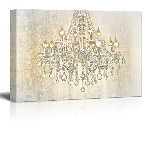 Canvas 24"x36" Whte Chandelier Painted on Rustic Wood Texture Background